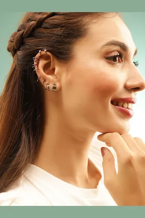 Priyaasi Set of 6 Silver-Plated Contemporary Ear Cuff