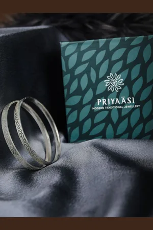 Priyaasi Set Of 2 Silver-Plated Textured Bangles