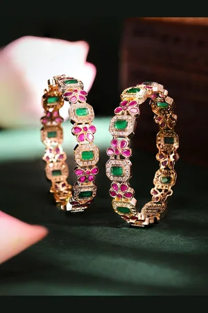 Priyaasi Set Of 2 Gold Plated Stone-Studded Bangles