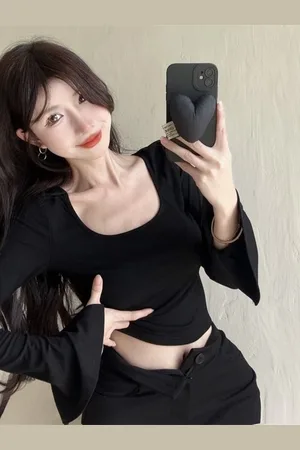 HERE&NOW Women Bell Sleeves Crop Top