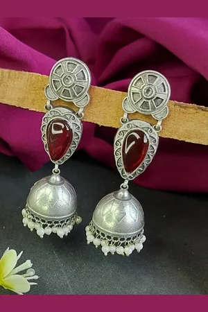 Efulgenz Silver-Plated Dome Shaped Crystals Jhumkas