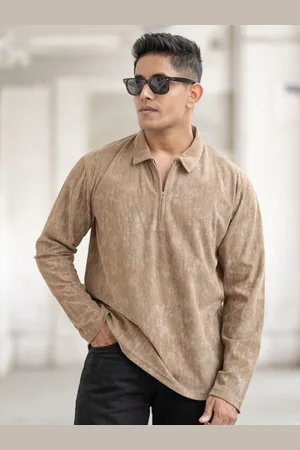 Powerlook Men Self Design Polo Collar Relaxed Fit Cotton T-shirt