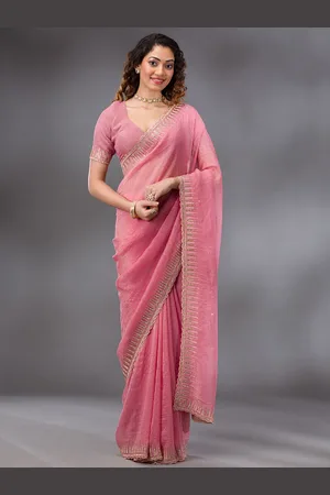 Koskii Embellished Beads and Stones Tissue Saree