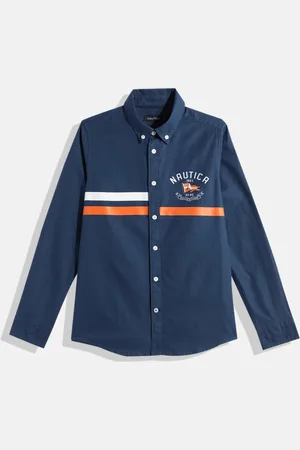 Nautica Boys Horizontal Striped Opaque Pure Cotton Casual Shirt