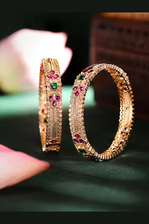 Priyaasi Set Of 2 Gold Plated Stone-Studded Bangles
