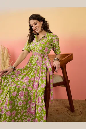 Sangria Floral Printed Pure Cotton Tiered Maxi Dress