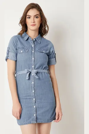 Roadster The Lifestyle Co Denim Belted Mini Shirt Dress