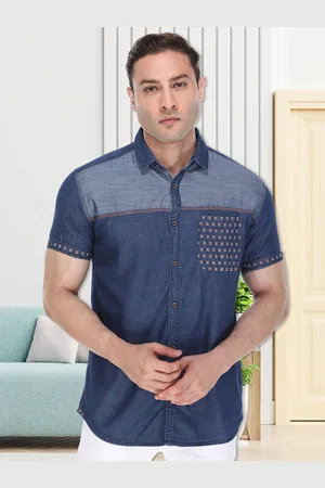 Kuons Avenue Men Blue Smart Slim Fit Colourblocked Cotton Casual Shirt