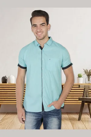 Kuons Avenue Men Turquoise Blue Smart Slim Fit Casual Shirt