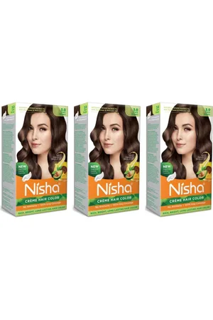 Nisha Unisex Pack of 3 Creme Hair Color 120gm each- Dark Brown