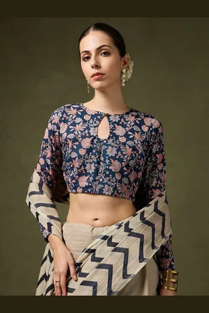 Saaki Round Neck Printed Saree Blouse