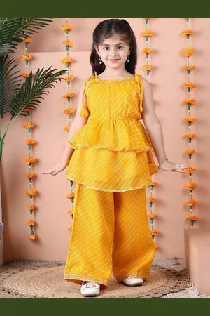 NEUDIS Girls Striped Tiered Gotta Patti Kurta with Palazzos