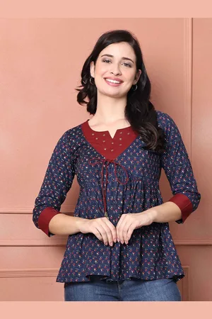 Roly Poly Women Floral Printed Ethnic Pure Cotton Peplum Top