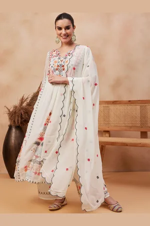RAJGRANTH Ethnic Motifs Embroidered Thread Work Straight Kurta with Palazzos & Dupatta