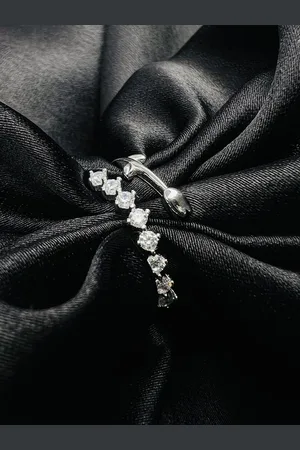 ARTE 925 Sterling Silver American Diamond Stone Studded Adjustable Finger Ring