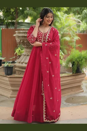 JATRIQQ Women Embroidered Georgette Gown With Dupatta