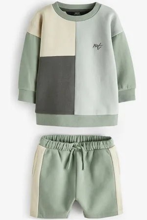 Next Boys Colourblocked Pure Cotton Sweatshirt with Shorts