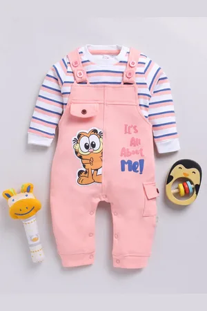 Moms Love Infants Boys Pure Cotton Applique Detail Dungaree With Striped T-Shirt