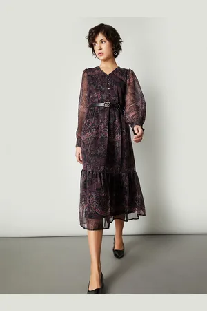 Max Collection Women Floral Printed V-Neck Puff Sleeve Fit & Flare Midi Dress