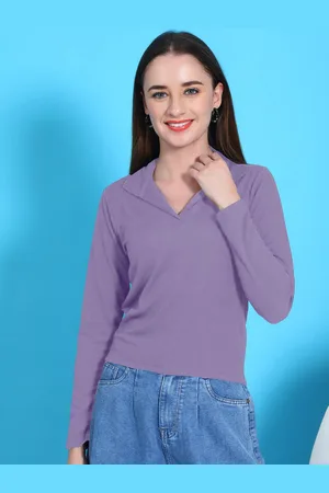 Metronaut Women Solid Shirt Collar Crop Top