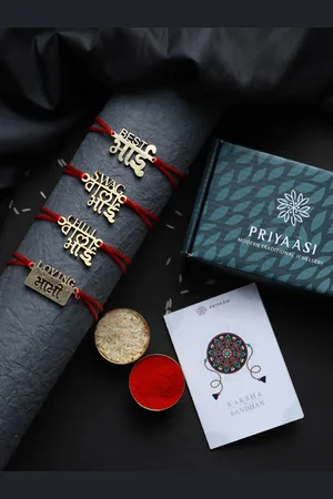 Priyaasi Set of 4 Red & Gold Toned Multistrand Rakhi