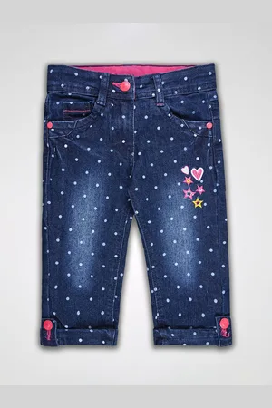 Wish Karo Girls Embroidered Regular Fit Cotton Cropped Jeans