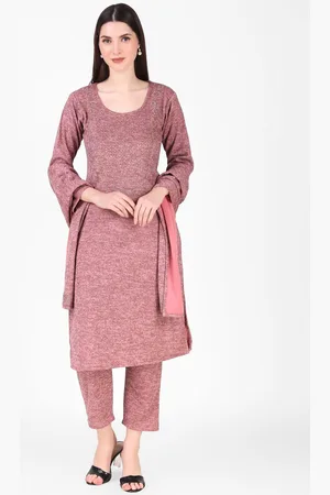 FNOCKS Floral Embroidered Pure Wool Straight Kurta With Palazzos & Dupatta