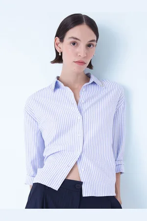 DeFacto Women Spread Collar Vertical Striped Cotton Casual Shirt