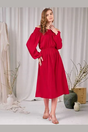 DressBerry Off-Shoulder Puff Sleeve Fit & Flare Midi Dress