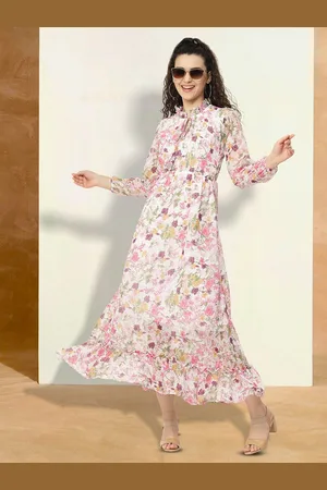 BAESD Floral Printed Tie-Up Neck Fit & Flare Dress