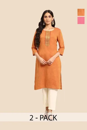 Rangita Pack Of 2 Round Neck Woven Design Cotton Kurta