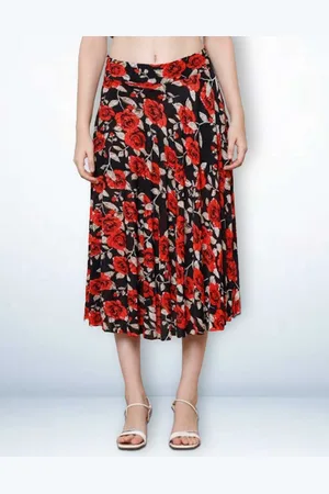 Jinfo Women Printed Flared Midi Skirt with inner short