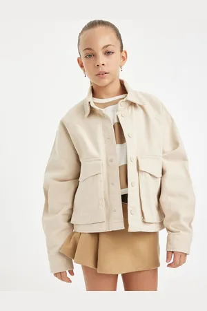 DeFacto Girls Solid Spread Collar Shacket