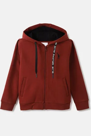 Blue Giraffe Boys Solid Hooded Front-Open Cotton Sweatshirt