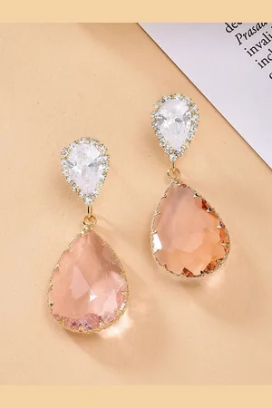 karatcart Gold-Plated Cubic Zirconia Studded Contemporary Drop Earrings