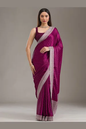 Koskii Wine Embellished Satin Saree