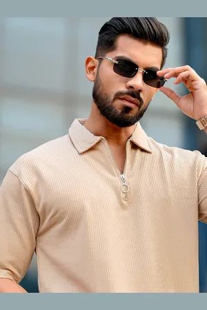 Maniac Men Solid Polo Collar Cotton Oversized T-shirt