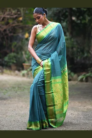 Unnati Silks Checked Pure Cotton Handloom Gadwal Saree