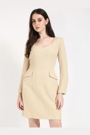 Calvin Klein Scoop Neck Cuffed Sleeves Sheath Dress