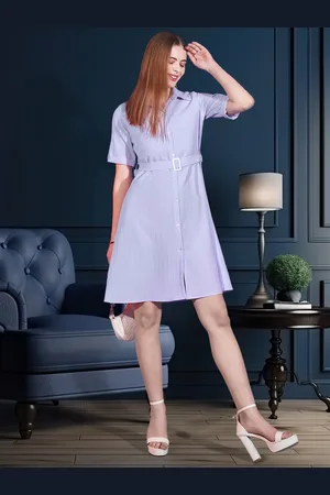 DressBerry Women Striped Shirt Collar Shirt Dress