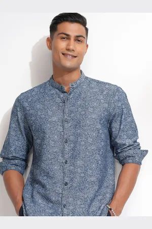 LocoMotive Men Washed Jacquard Textured Cuban Collar Relaxed Shirt