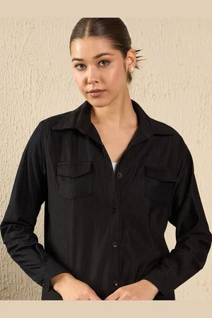 Roadster The Lifestyle Co Ribbed Spread Collar Long Sleeve Shirt