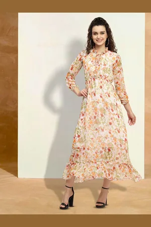 BAESD Women Floral Printed Keyhole Neck Applique Fit & Flare Dress