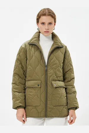 Koton Women Mock Collar Solid Casual Quilted Jacket
