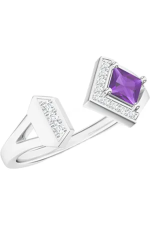 Kicky And Perky 92.5 Sterling Silver Rhodium-Plated Amethyst Stone Studded Finger Ring