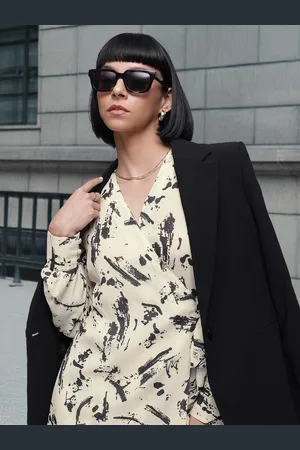 French Connection Abstract Printed Cuffed Sleeves Wrap Dress