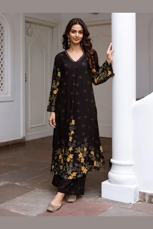 Ishin Floral Printed V-Neck A-Line Kurta With Palazzos