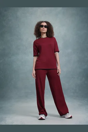 Roadster The Lifestyle Co. Drop Shoulder Sleeves T shirt with Trouser Co Ord Set