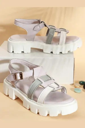 DressBerry Lavender & Grey Colourblocked Open Toe Platform Heels With Buckles