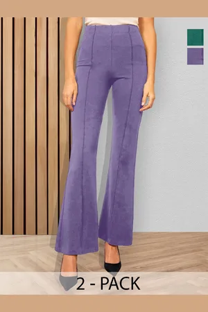 BAESD Women Pack Of 2 Flared High-Rise Cotton Bootcut Trousers